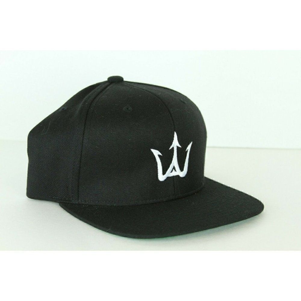 W embroidered logo snapback hat black white GREEN BRIM Yupoong wool blend